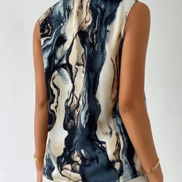 2X Host Pick 🎉 Marble Print button front blouse Size S (4) V neck Sleeveless top - Picture 2 of 7